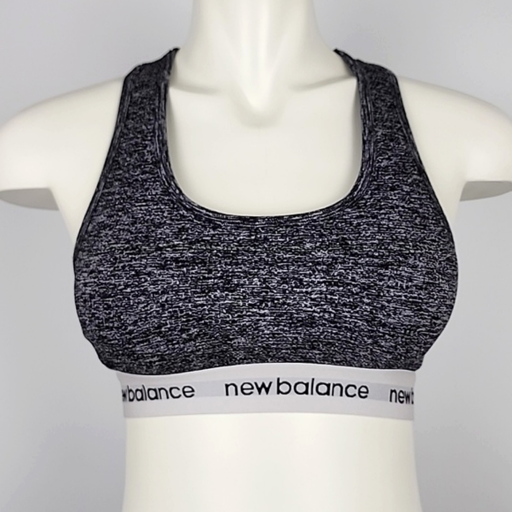 New Balance Women's Racerback Sports Bra Heathered Grey Back Cutout M